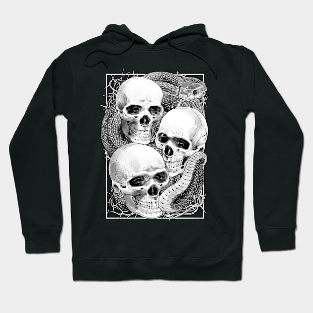 Snake And Three Skulls T-Shirt Hoodie by CHAKICHAKI